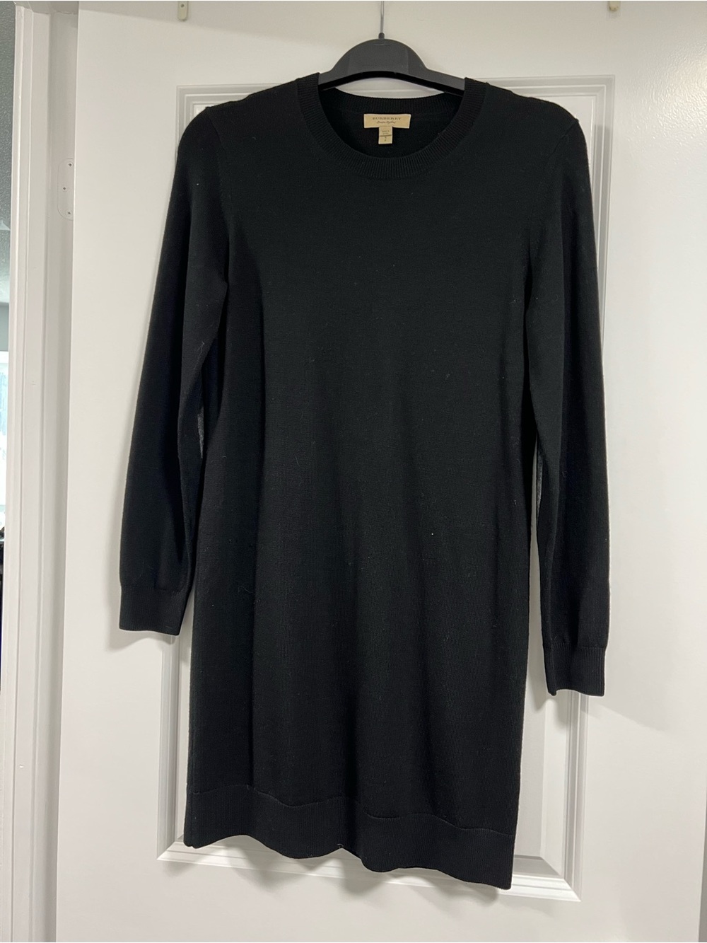 Burberry Black Knit Crewneck Sweater with Cream Label
